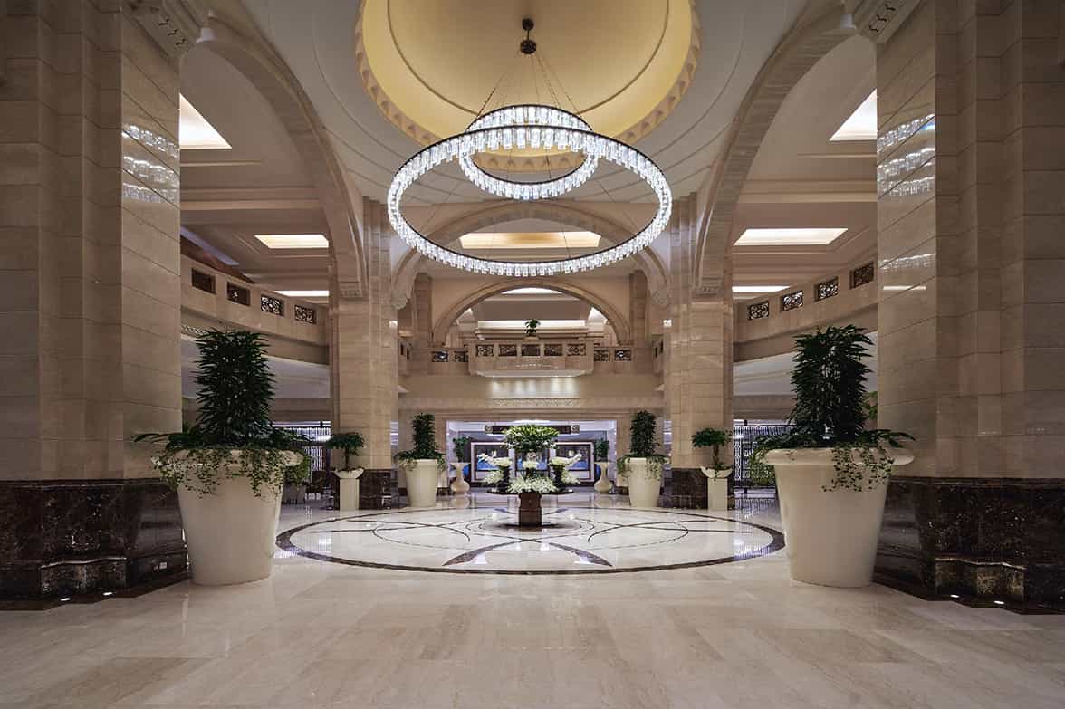 Fairmont Grand Chandeliers Lobby View 